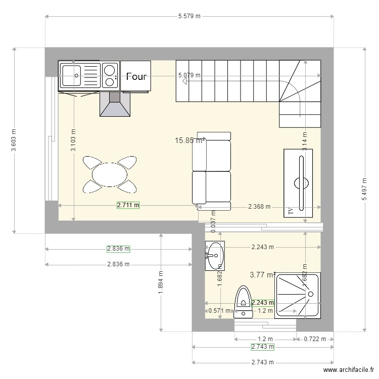 lucas 971. Plan de 2 pièces et 20 m2