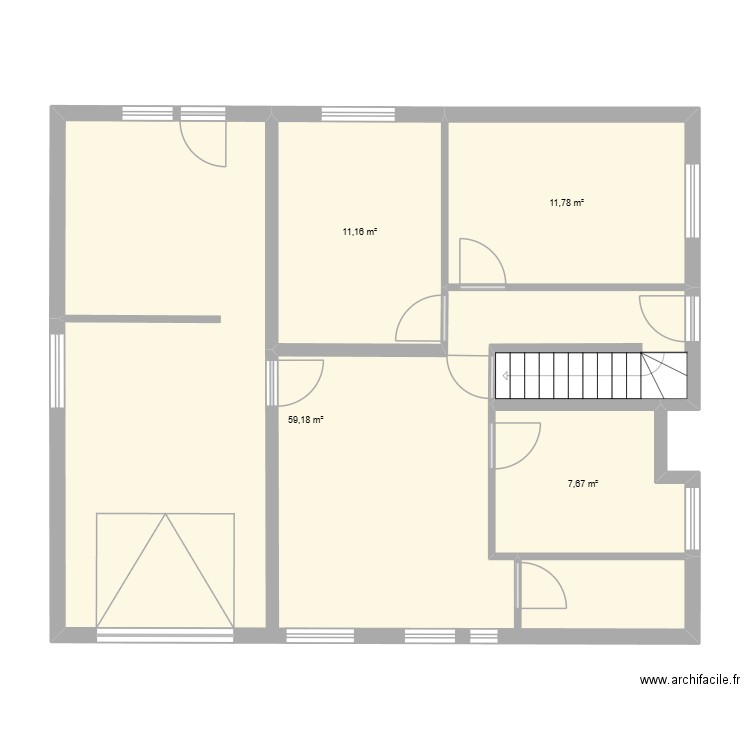 RDC Existant. Plan de 4 pièces et 90 m2