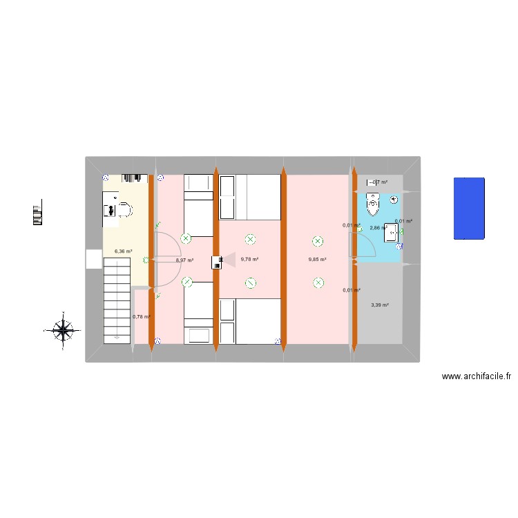 Besse grenier. Plan de 11 pièces et 43 m2