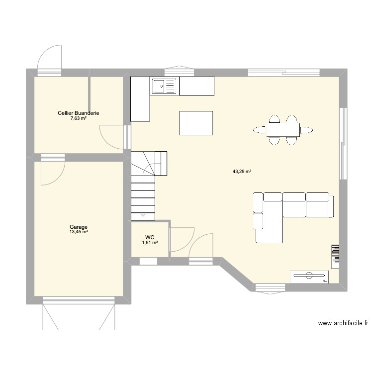 Maison plan 1. Plan de 4 pièces et 66 m2