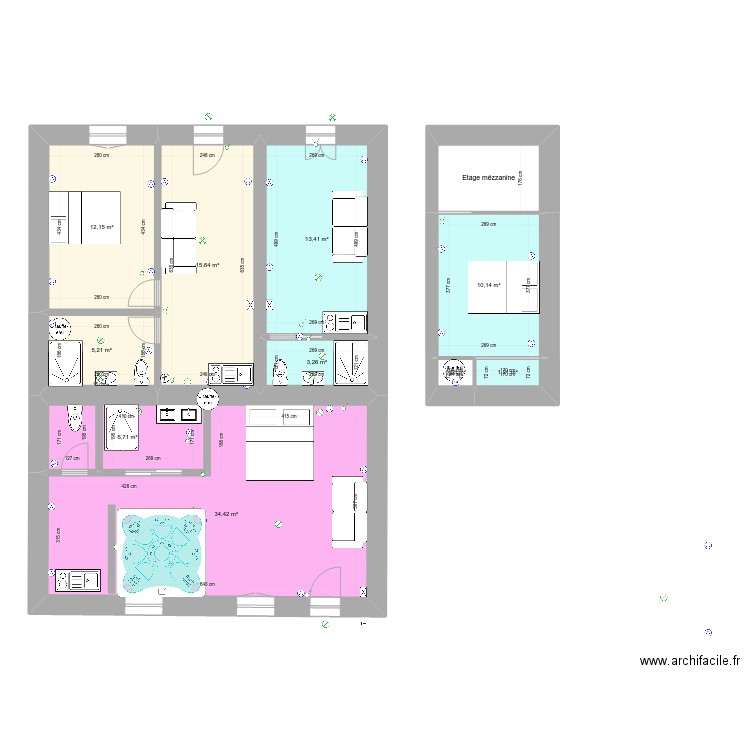 Log 03. Plan de 11 pièces et 108 m2