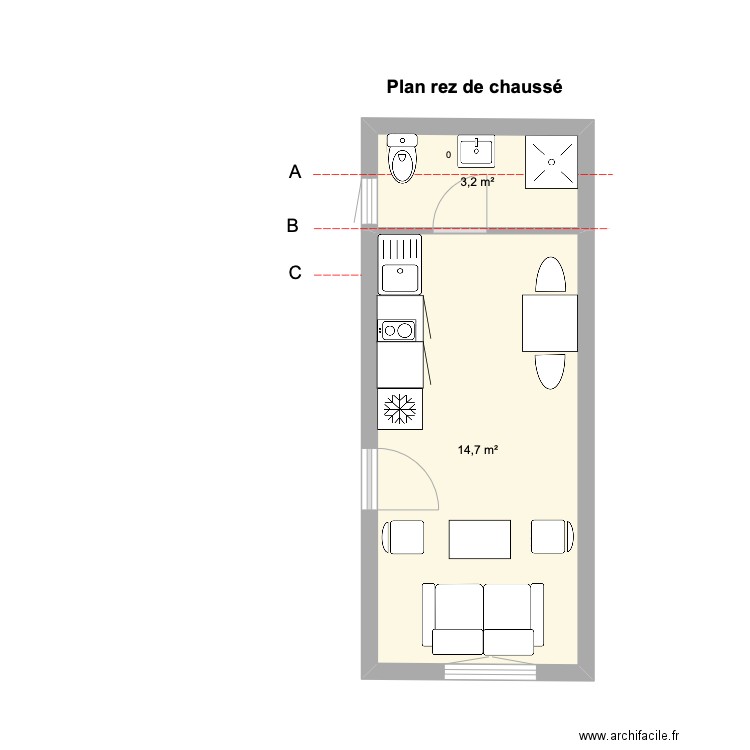 plan nuevo escalera futura. Plan de 2 pièces et 18 m2