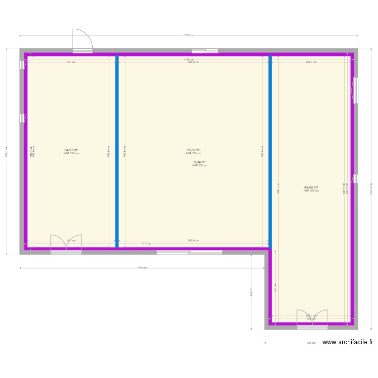 COTE PLANCHER SANITAIRE. Plan de 4 pièces et 284 m2