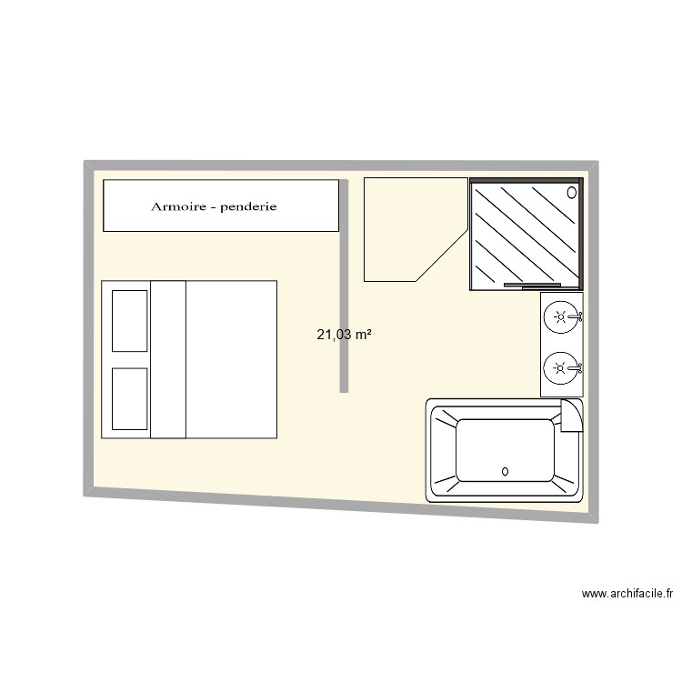 Salle de bain. Plan de 1 pièce et 21 m2