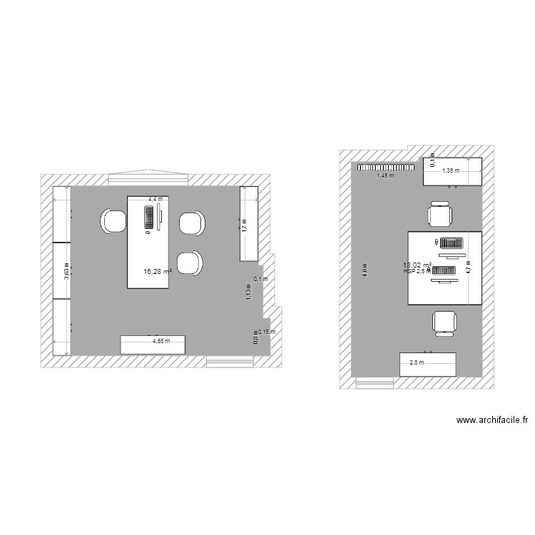 ESQU vie scolaire mobilier. Plan de 2 pièces et 29 m2