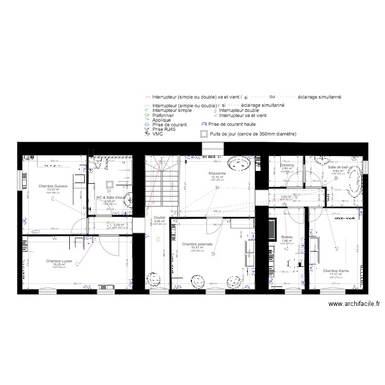 Projet Saint Loubès 1er étage électricité. Plan de 0 pièce et 0 m2