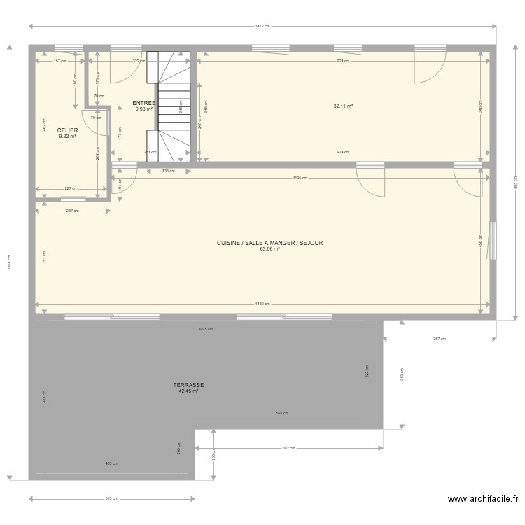 RDCH sans cloison. Plan de 0 pièce et 0 m2