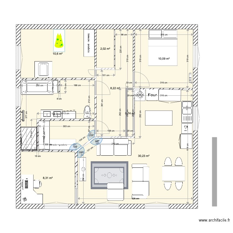 Maison 3. Plan de 8 pièces et 85 m2