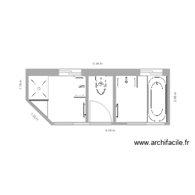 Plan SDB apr&egrave;s Tx avec WC. Plan de 