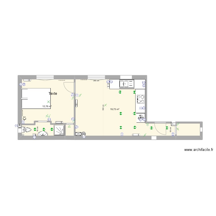 APPARTEMENT 1ER FACE. Plan de 4 pièces et 34 m2