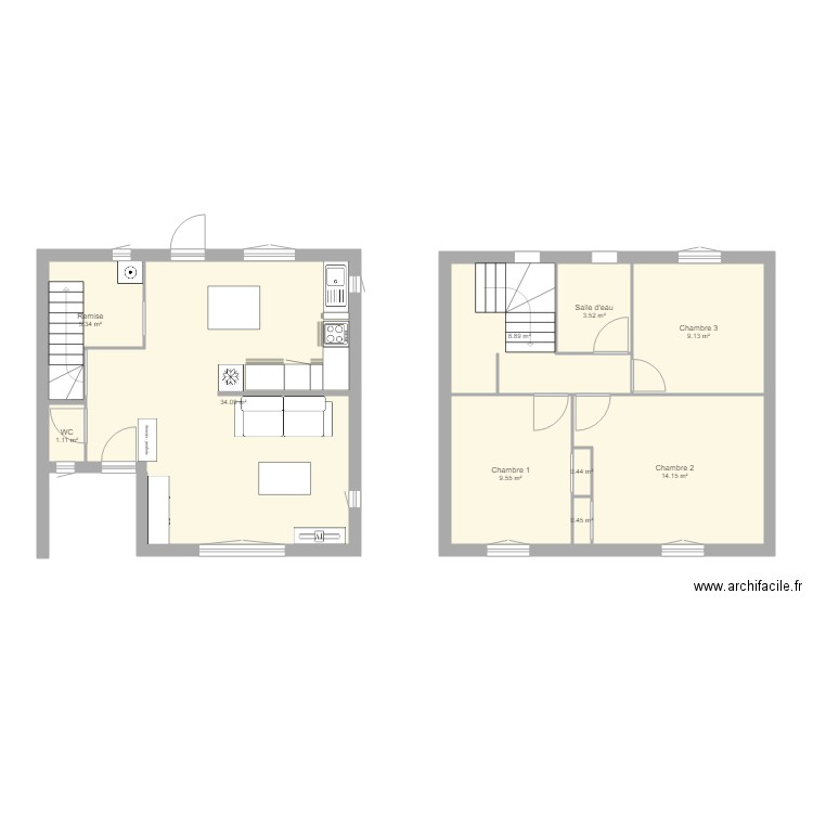 Maison à rénover version après. Plan de 0 pièce et 0 m2