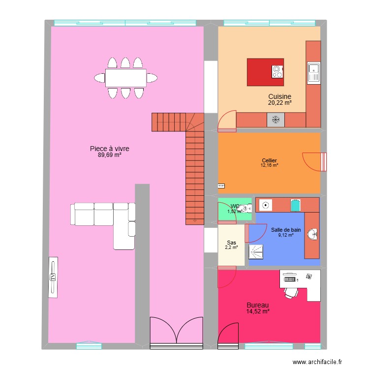 Rdc. Plan de 7 pièces et 149 m2