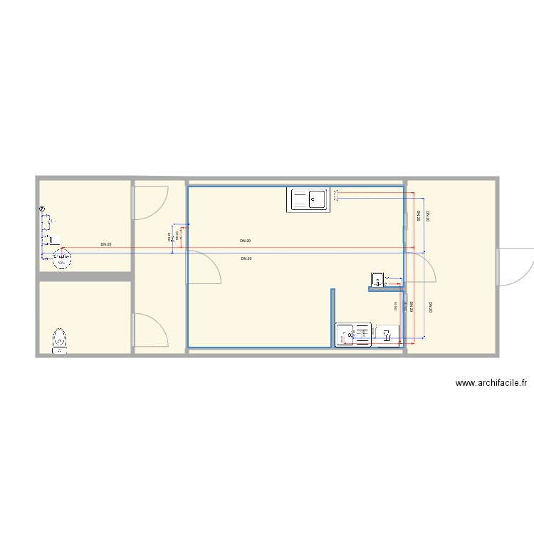 plan reseau sanitaire. Plan de 7 pièces et 55 m2