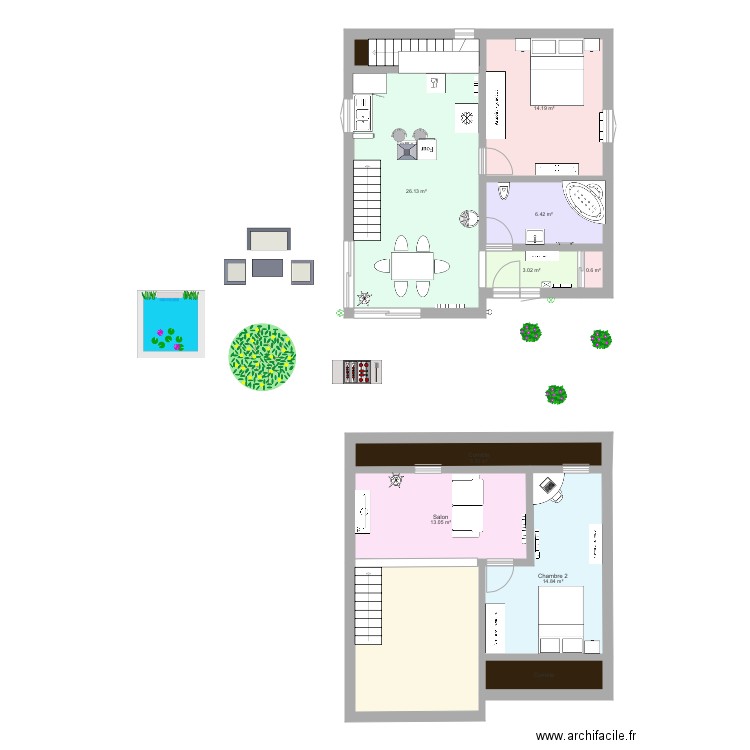 Fermette 60 m2 avec mezzanine. Plan de 0 pièce et 0 m2