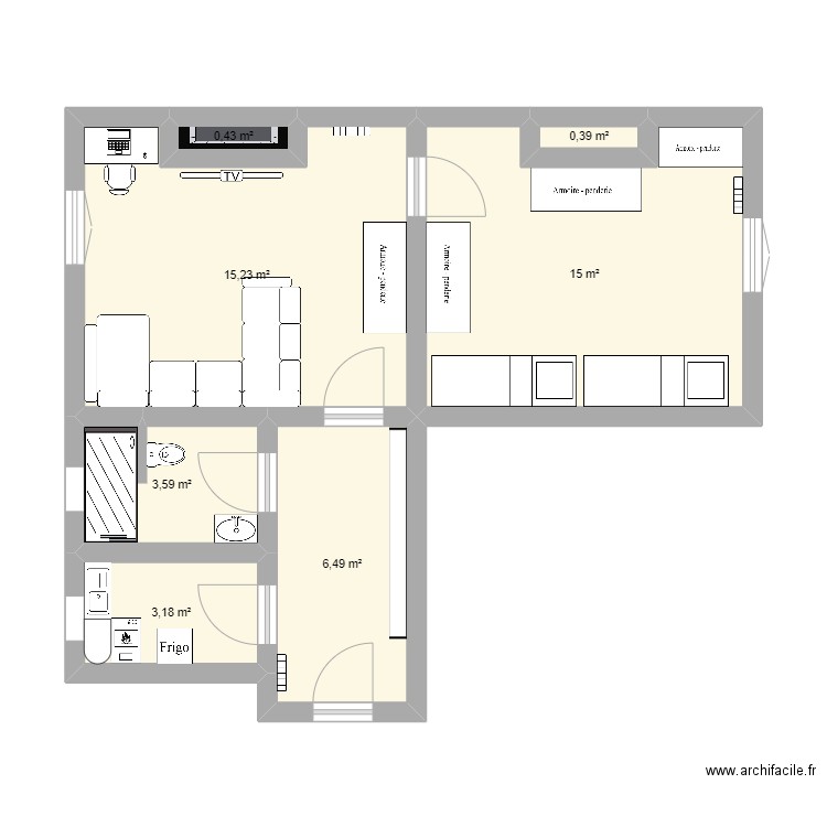 appartement. Plan de 7 pièces et 44 m2