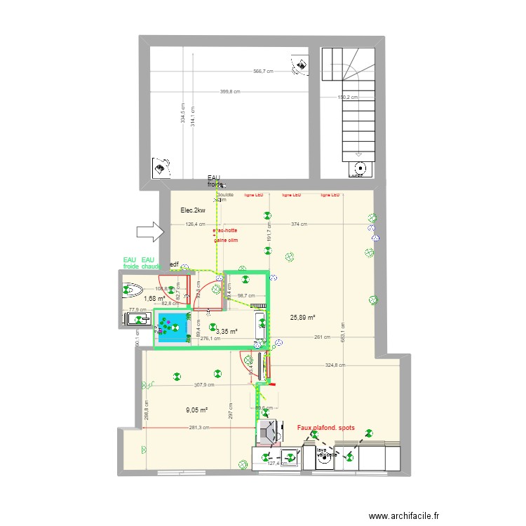 grenelle ter electr. Plan de 4 pièces et 40 m2