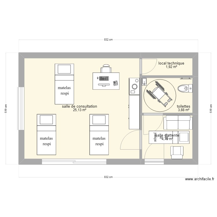 maison brancaire local osteo. Plan de 4 pièces et 36 m2