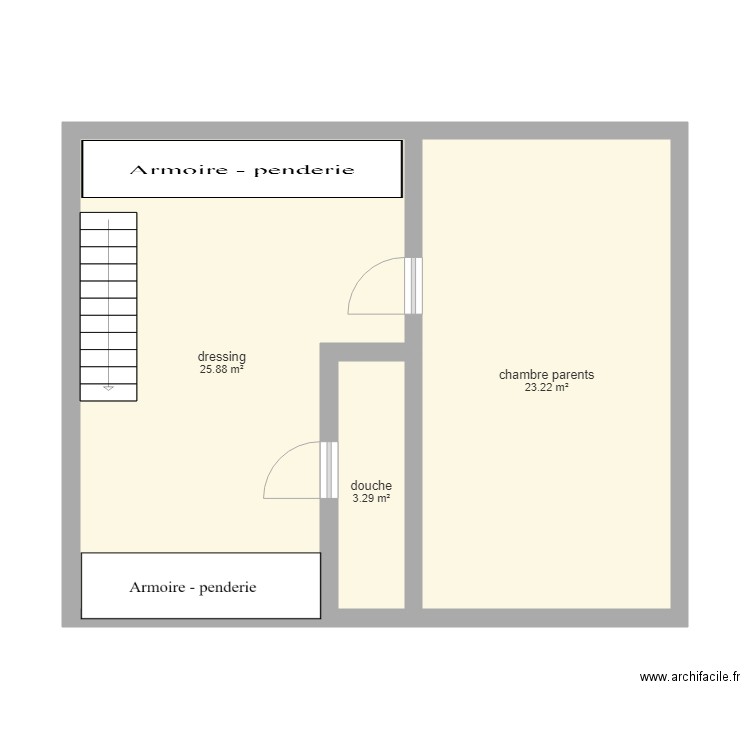 Plan grenier Eléonore. Plan de 3 pièces et 52 m2