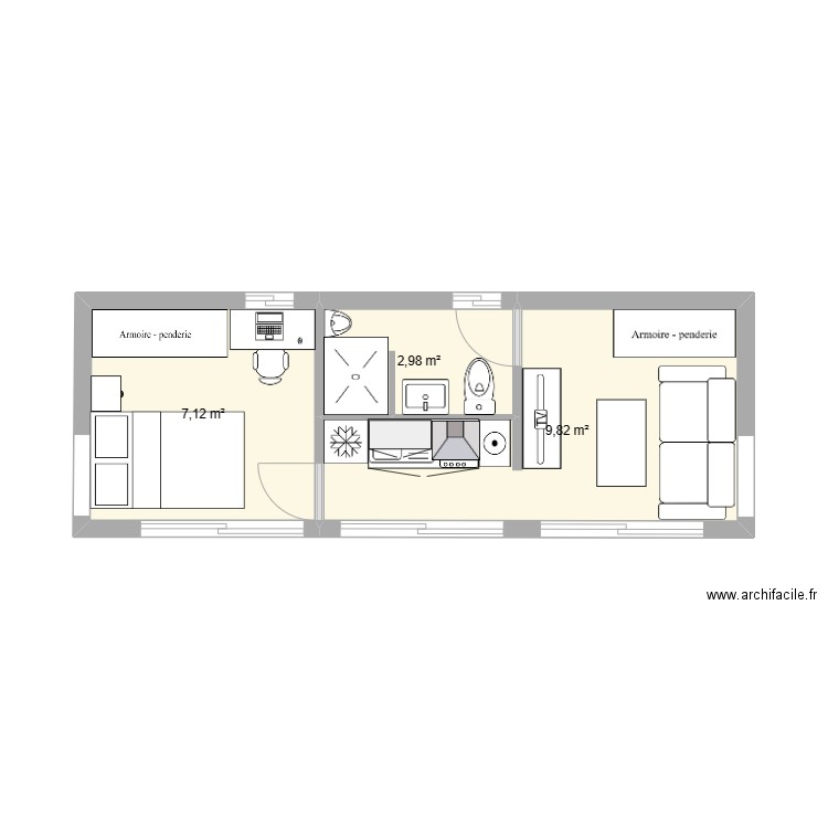 MIODULE  8,30 X 3 = 24,90 M2 (25). Plan de 3 pièces et 20 m2