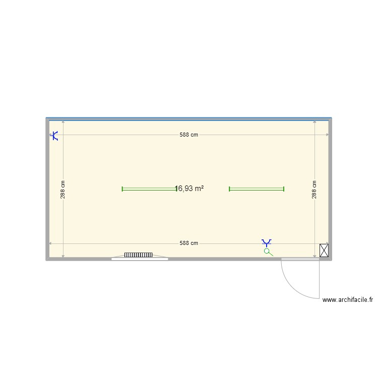 62613. Plan de 1 pièce et 17 m2