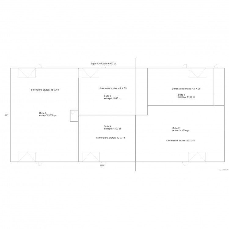 Carrefour 68 phase 2   entrepôts (5 unités). Plan de 6 pièces et 678 m2