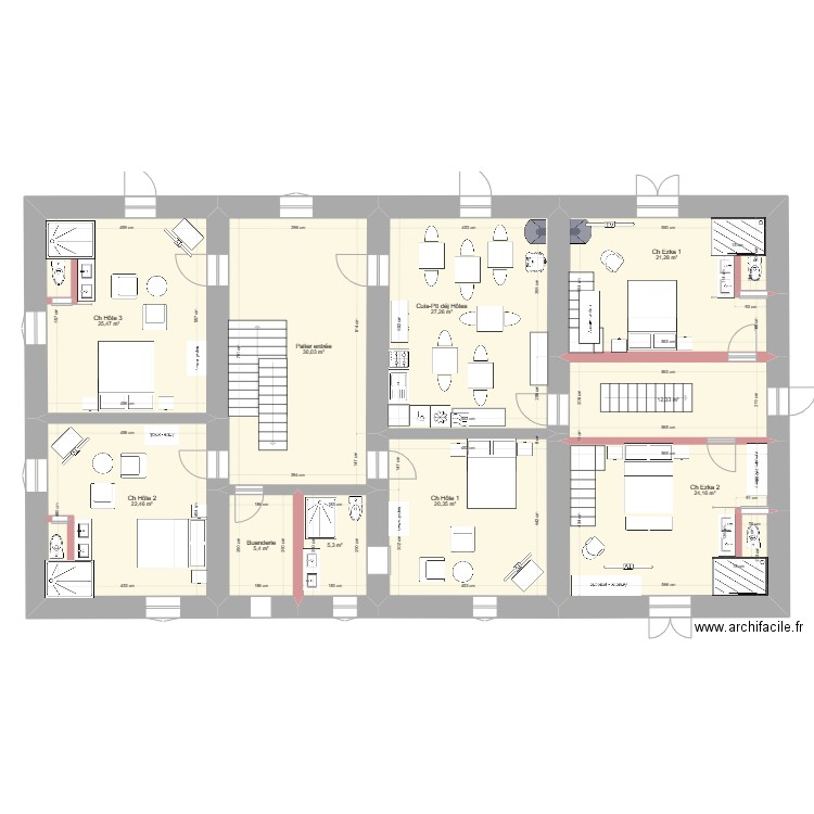 Etage_essai2-escaliers-FINI. Plan de 10 pièces et 194 m2