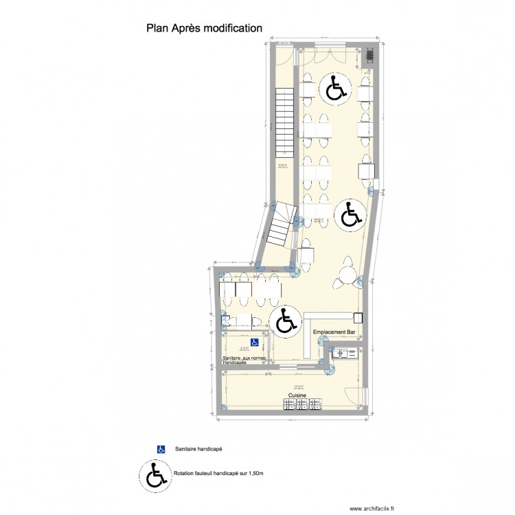 Plan après modification et normes handicapés. Plan de 0 pièce et 0 m2