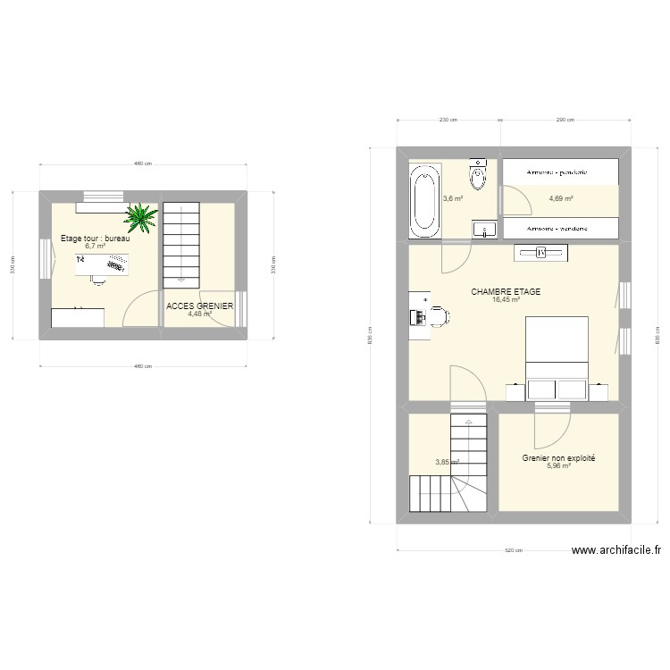 ETAGE MAISON. Plan de 7 pièces et 46 m2