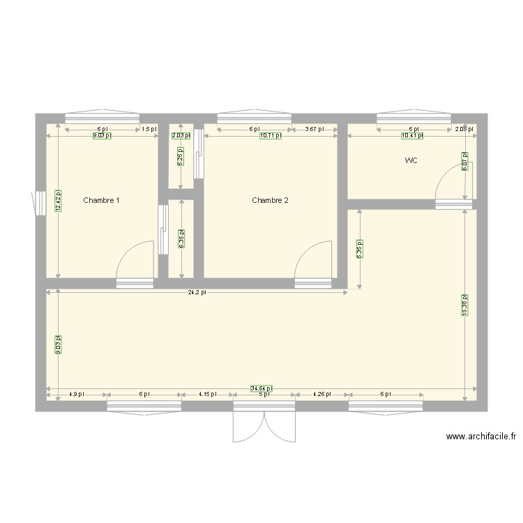 Plan impérial 2 chambres. Plan de 0 pièce et 0 m2