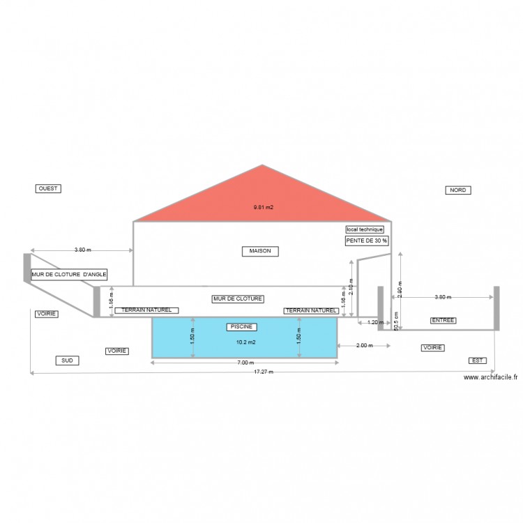 PLAN COUPE COTE SUD  FOURCAT. Plan de 0 pièce et 0 m2