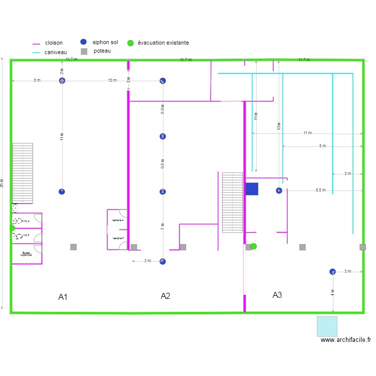 USINE rdc MàJ 19/07/2023. Plan de 18 pièces et 1090 m2