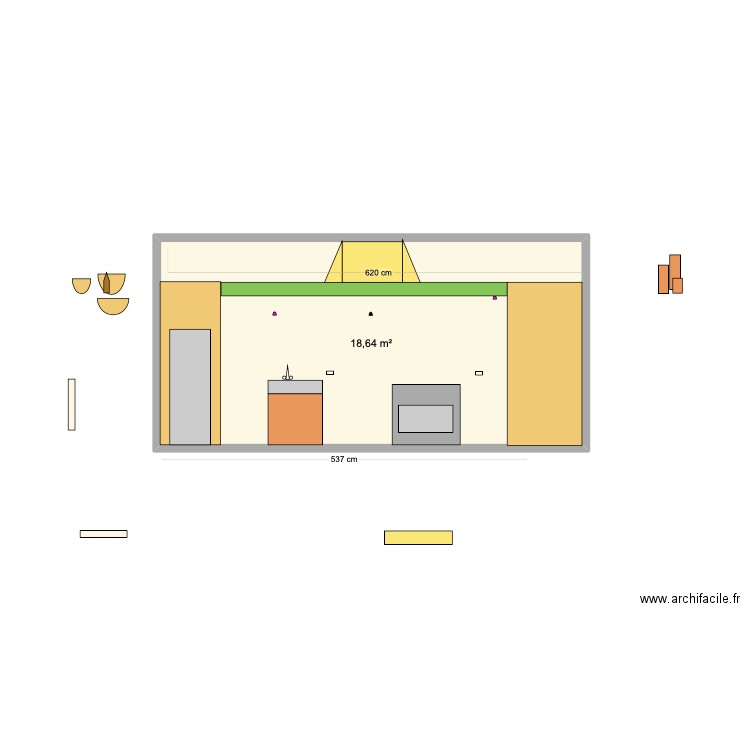 cuisine. Plan de 1 pièce et 19 m2