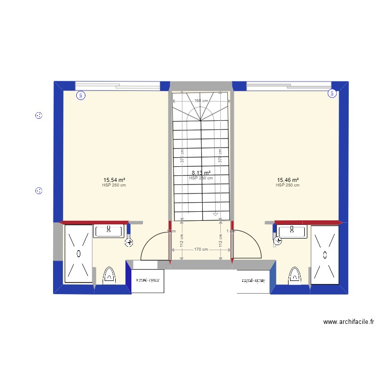 ETAGE FILLE. Plan de 3 pièces et 39 m2