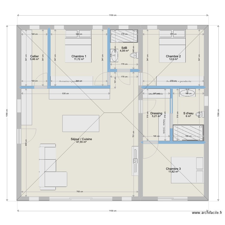 PYD 180822. Plan de 8 pièces et 104 m2