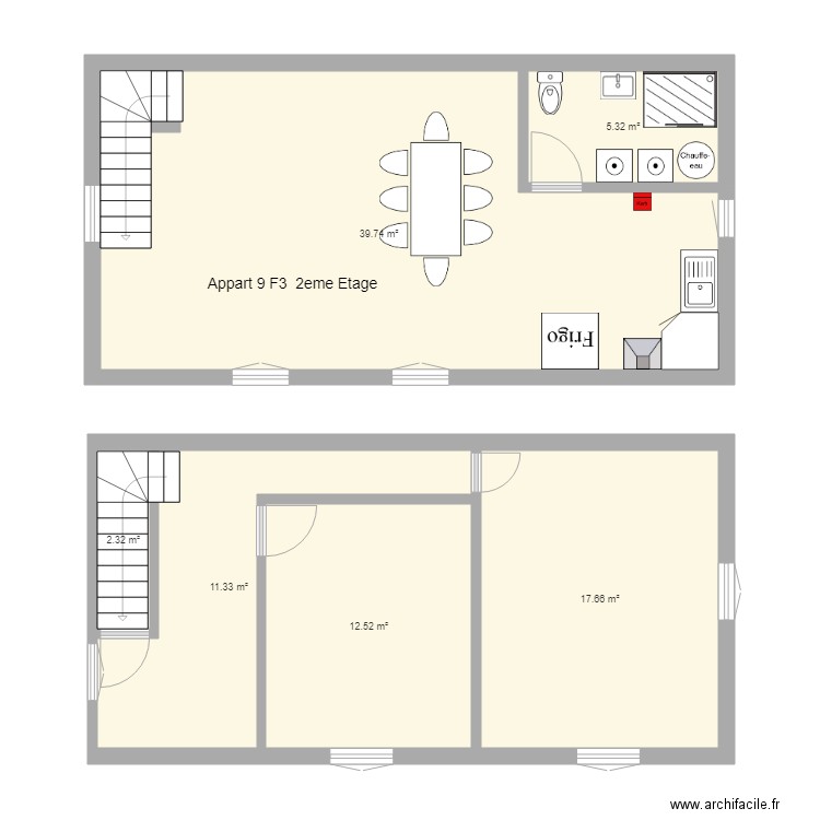 pierre de bresse Le moulin Appart 9 F3 2 eme Etage. Plan de 0 pièce et 0 m2