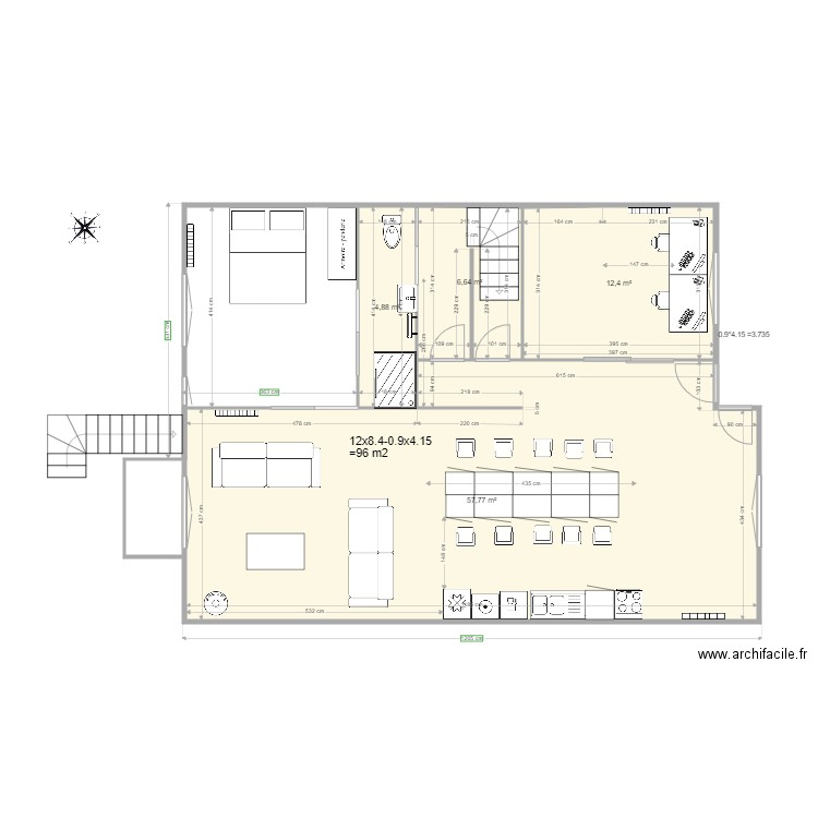 APRES rdc maison Thomery mur porteur intact. Plan de 4 pièces et 82 m2