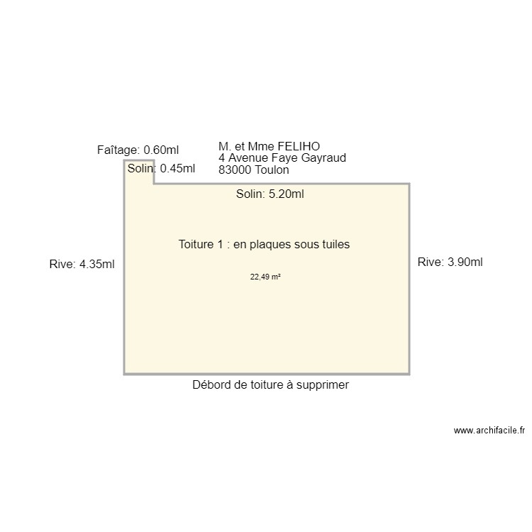 Plan FELIHO Toiture 1. Plan de 1 pièce et 22 m2