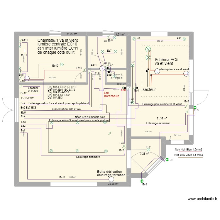 Rabeyrious rdc lumiere. Plan de 6 pièces et 80 m2