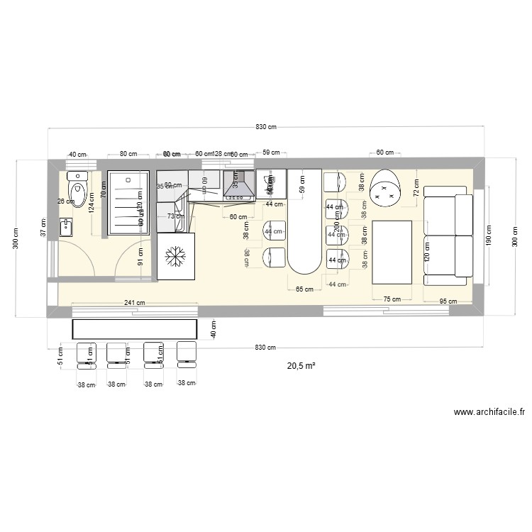 MICHEL POOL HOUSE 8,30 X 3 = 24,90 M2 (25)... Plan de 1 pièce et 21 m2