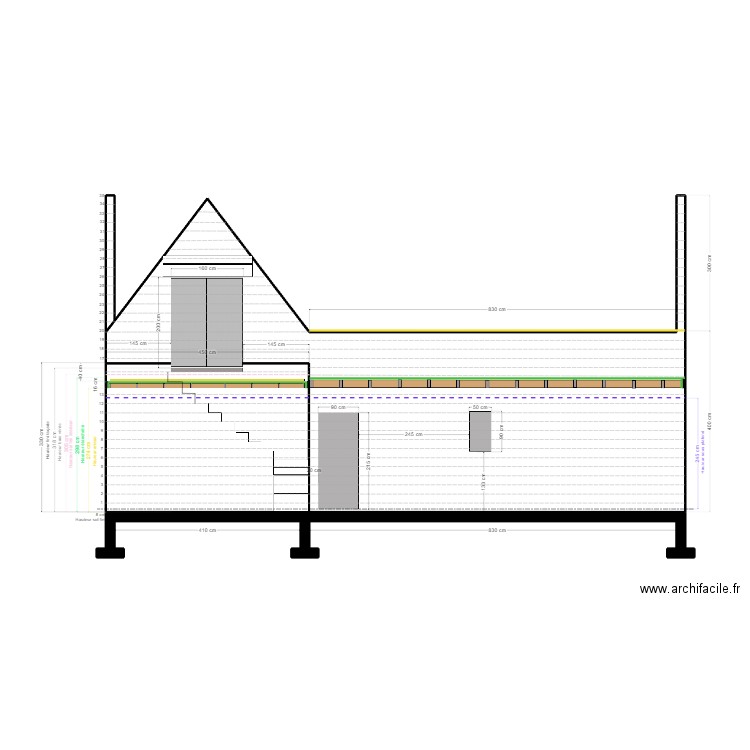 MAISON FACADE EST. Plan de 4 pièces et 62 m2