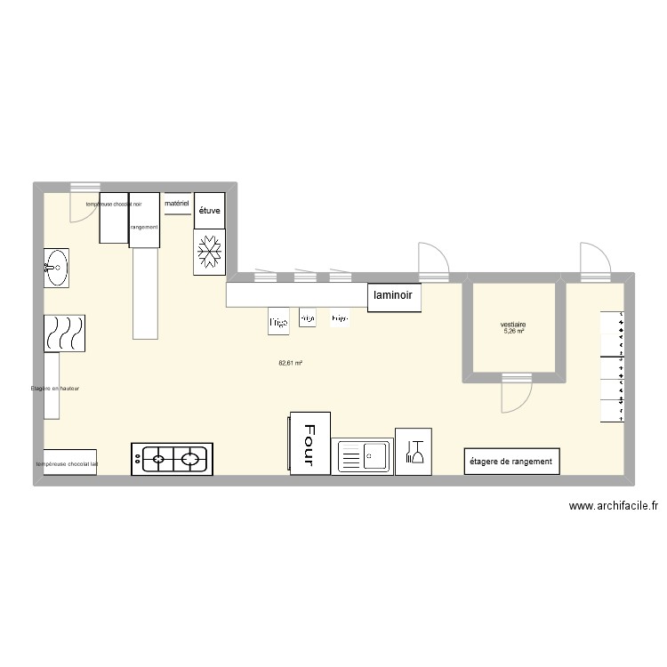 plan du labo de chez tb. Plan de 2 pièces et 88 m2