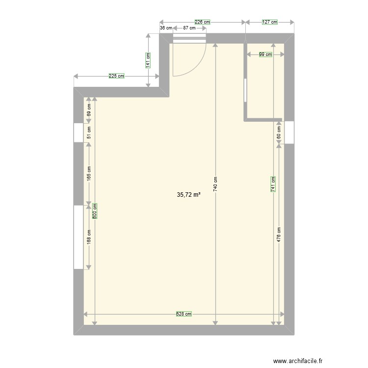 Chapelle 219. Plan de 1 pièce et 36 m2