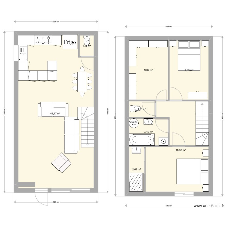 maison. Plan de 8 pièces et 89 m2