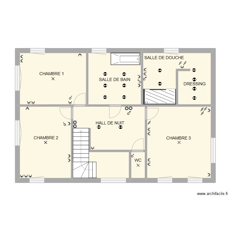 1ETAGE THIBAUD. Plan de 7 pièces et 74 m2