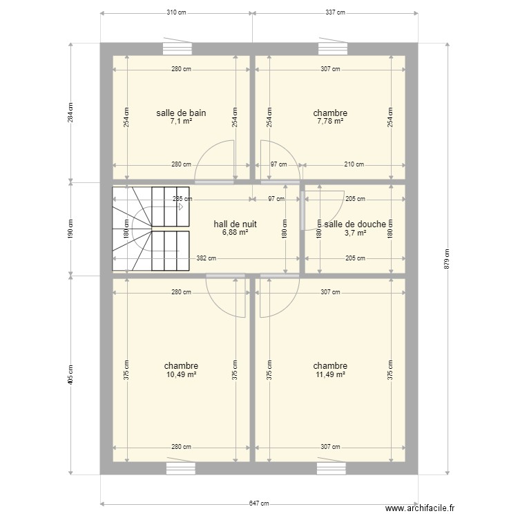 Plan maison Et 1 2F. Plan de 6 pièces et 47 m2