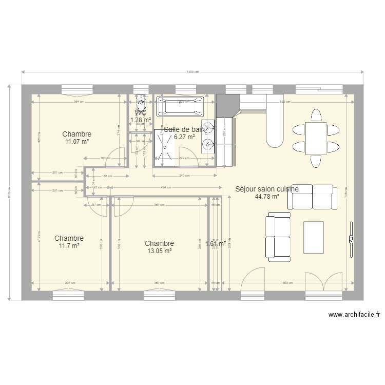 WARNET 1. Plan de 7 pièces et 90 m2