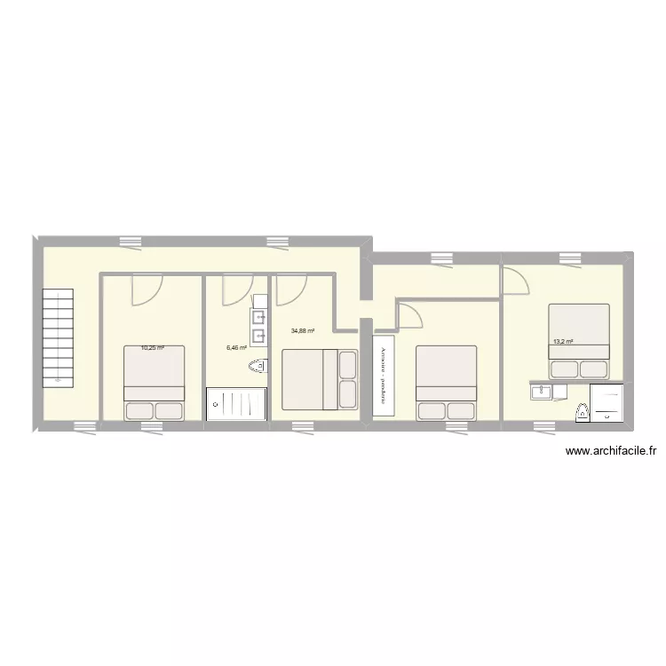 V2 &eacute;tage MF. Plan de 4 Pièces et 65 m²