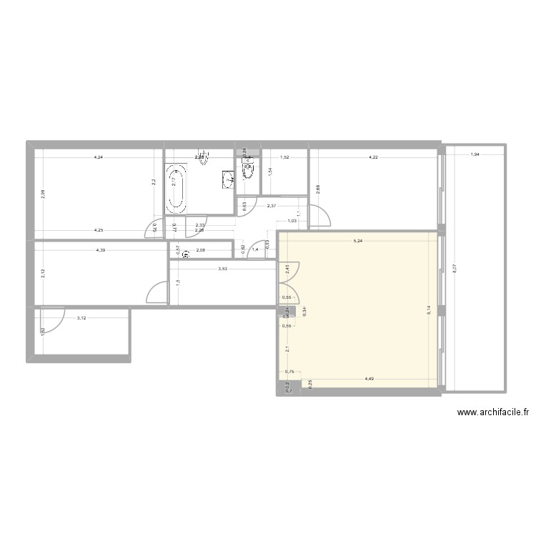 Appart Aurelle existant. Plan de 15 pièces et 101 m2