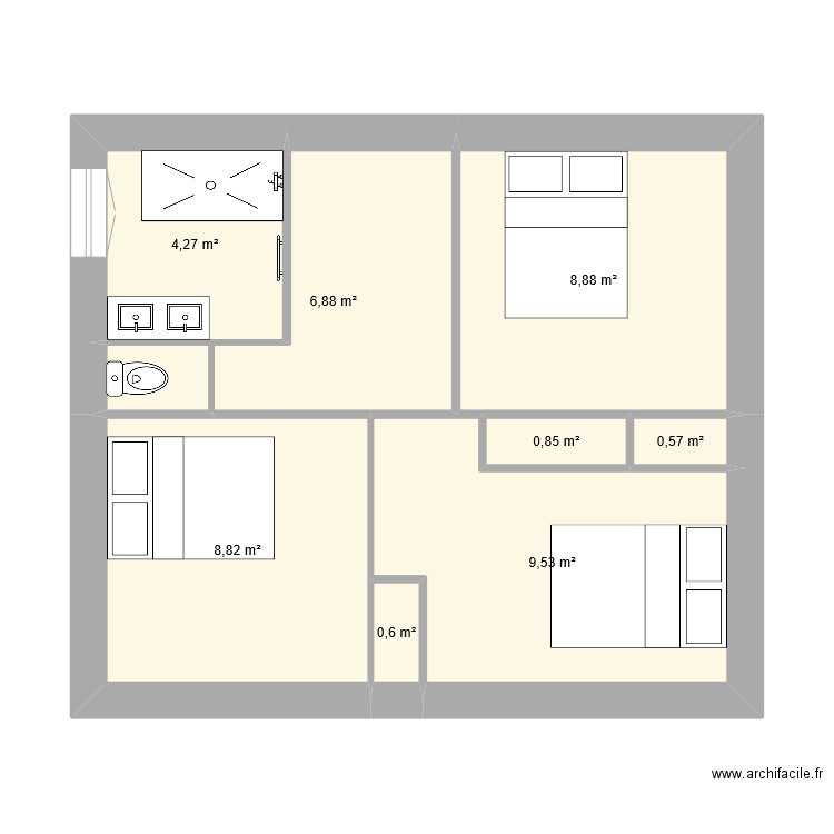 Lucette - Etage v2. Plan de 8 pièces et 40 m2