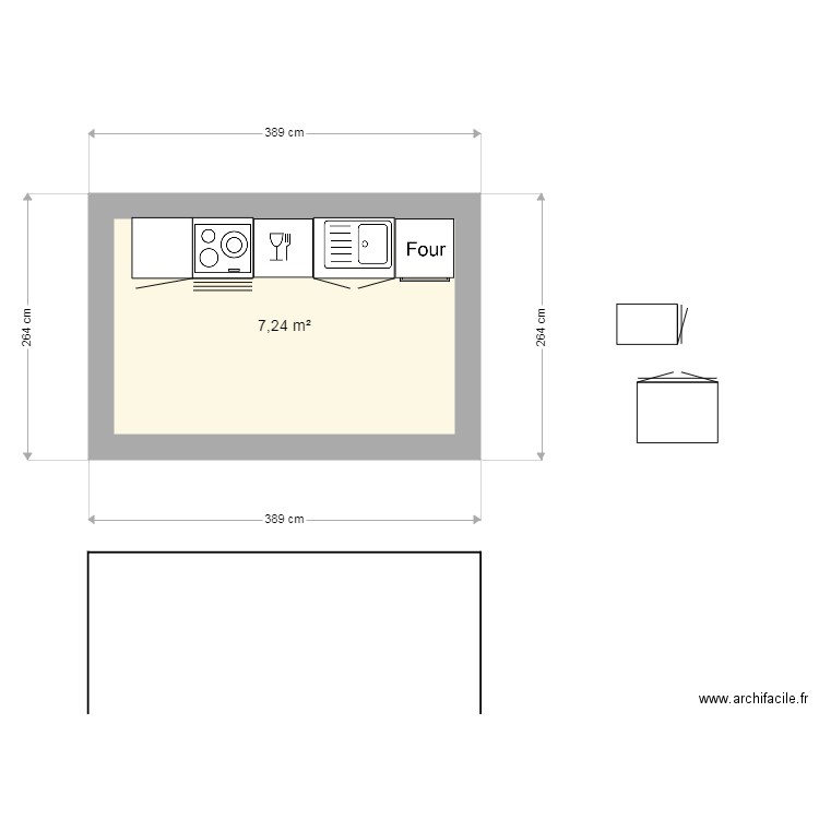 plan de travail cuisine. Plan de 1 pièce et 7 m2